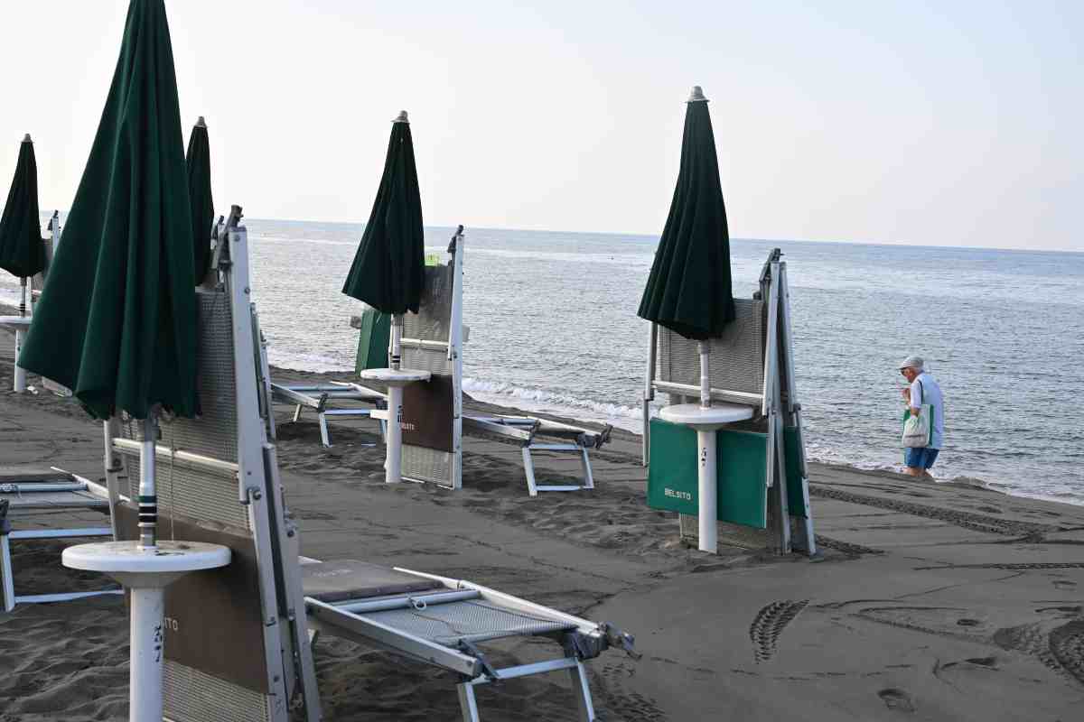 Il mare con gli ombrelloni chiusi
