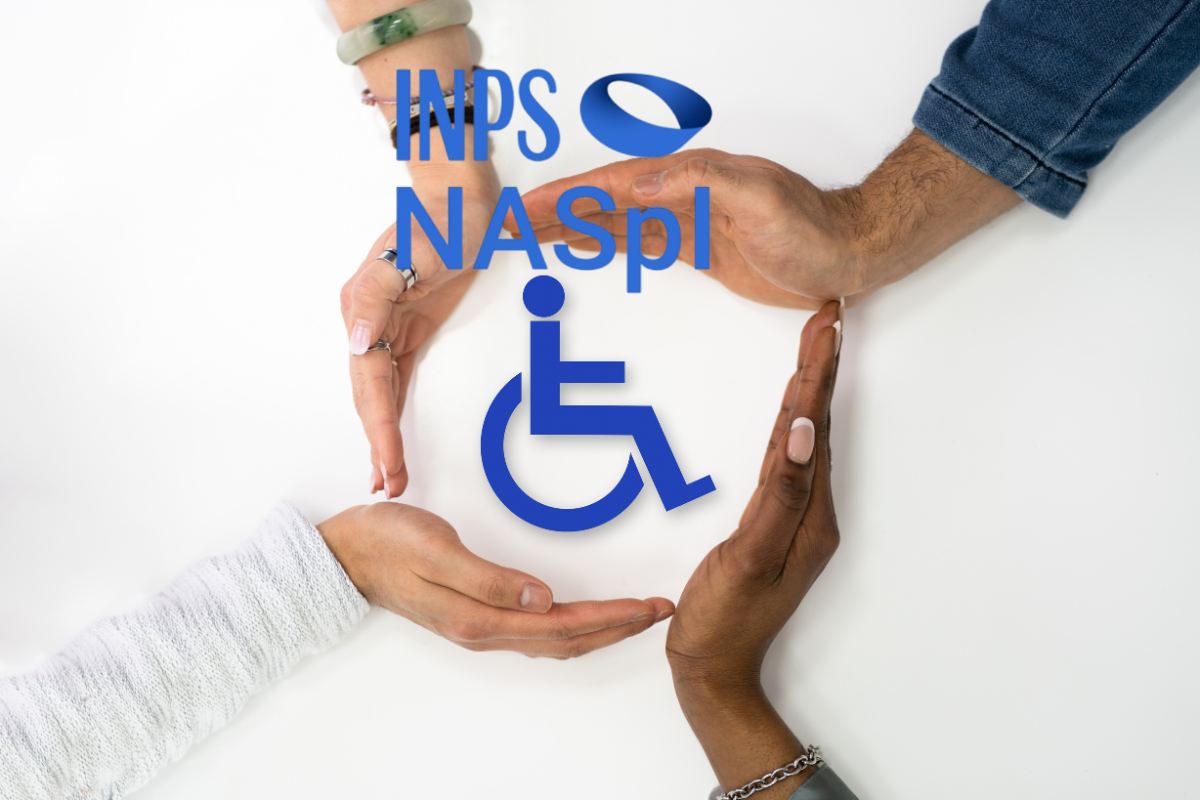 scritta naspi inps mani intorno a disegno sedia a rotelle